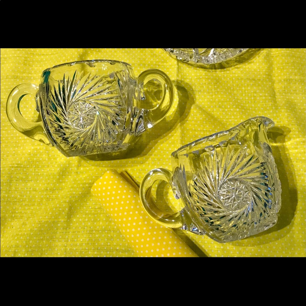 Vintage American brilliant MCM Crystal cut glass creamer and sugar set